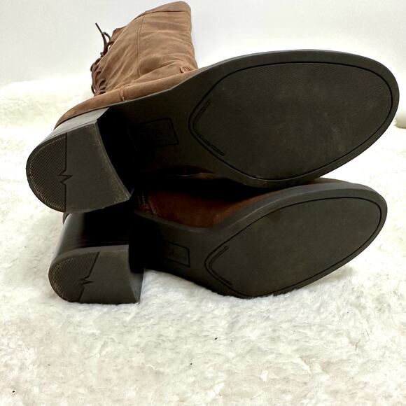 White Mountain Tall Over Knee Bonita Heeled Lace up High Boots Cognac Brown - Picture 9 of 15